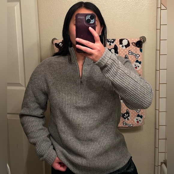 Banana Republic Wool/Camel Hair Blend Grey Quarter Zip Sweater - M - Picture 8 of 8